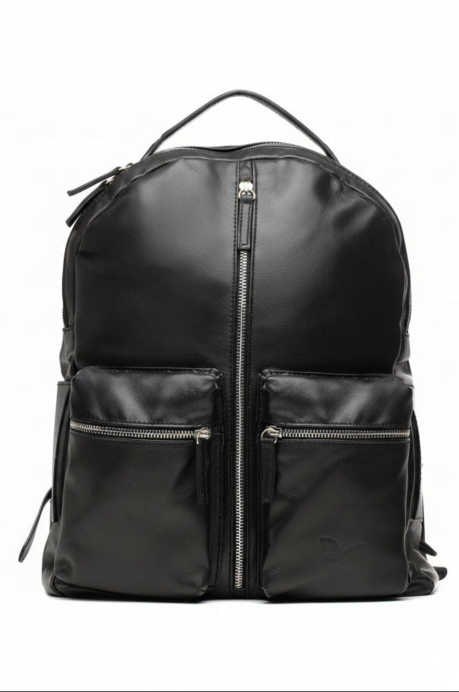 Lingua d’Oca Zaino Nadia in Pelle Liscia Nappa Capretto | Tasche Frontali & Design Funzionale | 35x22x44 cm