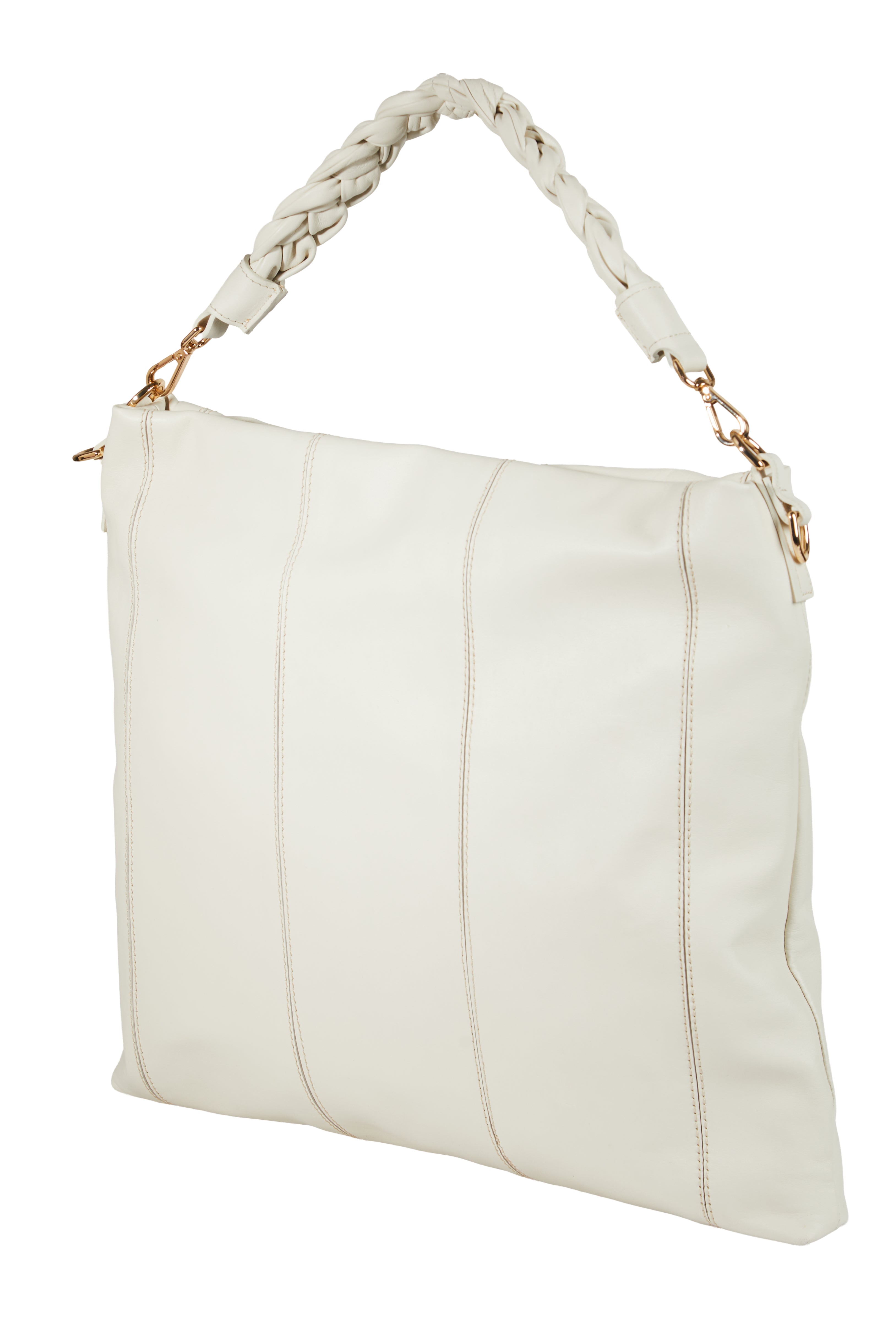 Lingua d’Oca Viola Borsa in Pelle Liscia Nappa Capretto con Manico Intrecciato 44x40x4 cm