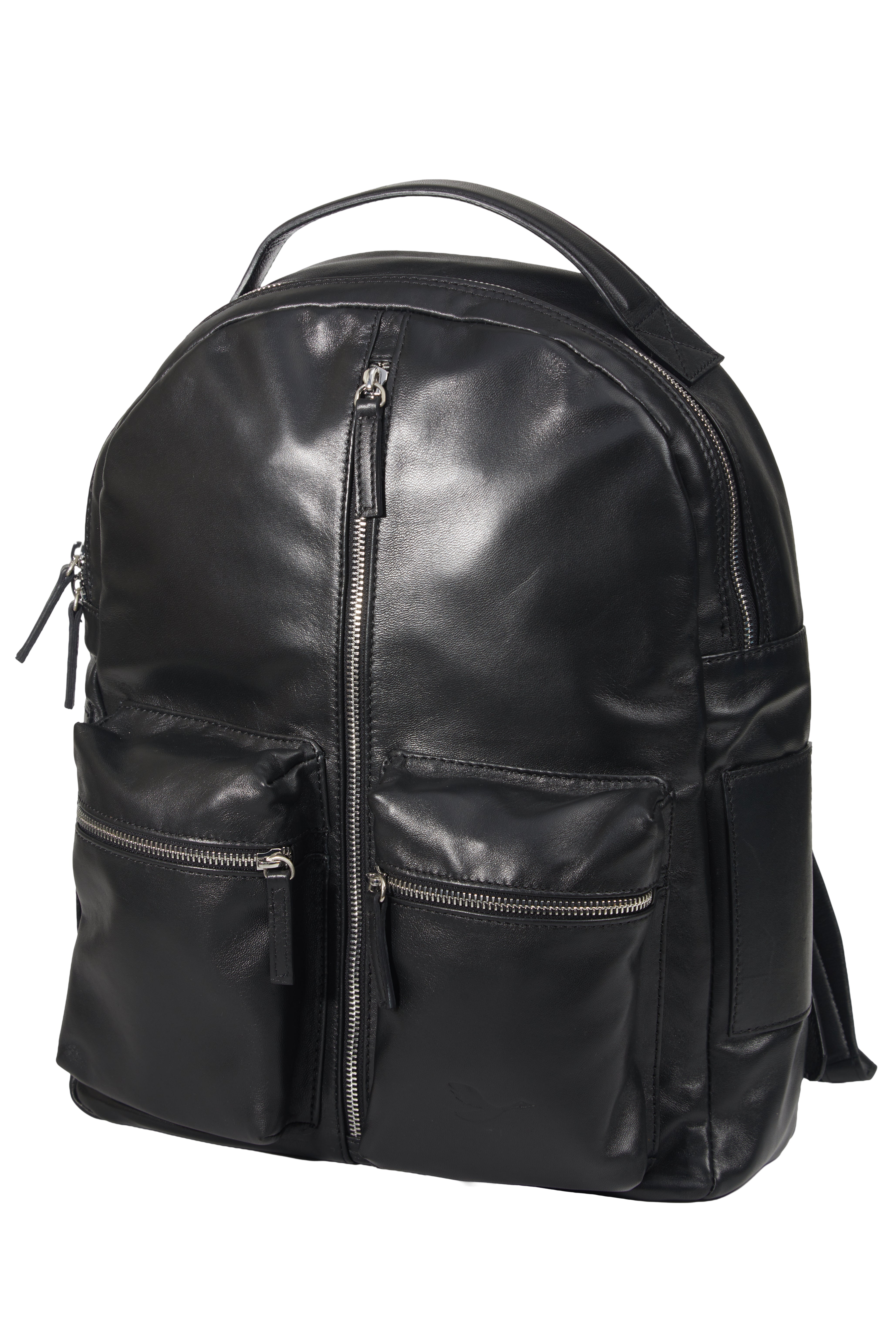 Lingua d’Oca Zaino Nadia in Pelle Liscia Nappa Capretto | Tasche Frontali & Design Funzionale | 35x22x44 cm